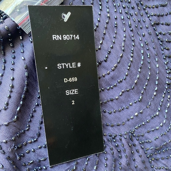 Pisarro Nights NWT Beaded Cap Sleeve Cocktail Dress Slate Purple Lined Size 2 - Picture 10 of 16